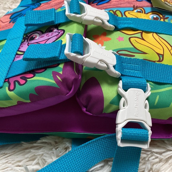 🎉3X HP🎉 Bass Pro Shops Child Deluxe Character Vest 💗 Aqua Purple & Green - Picture 5 of 11